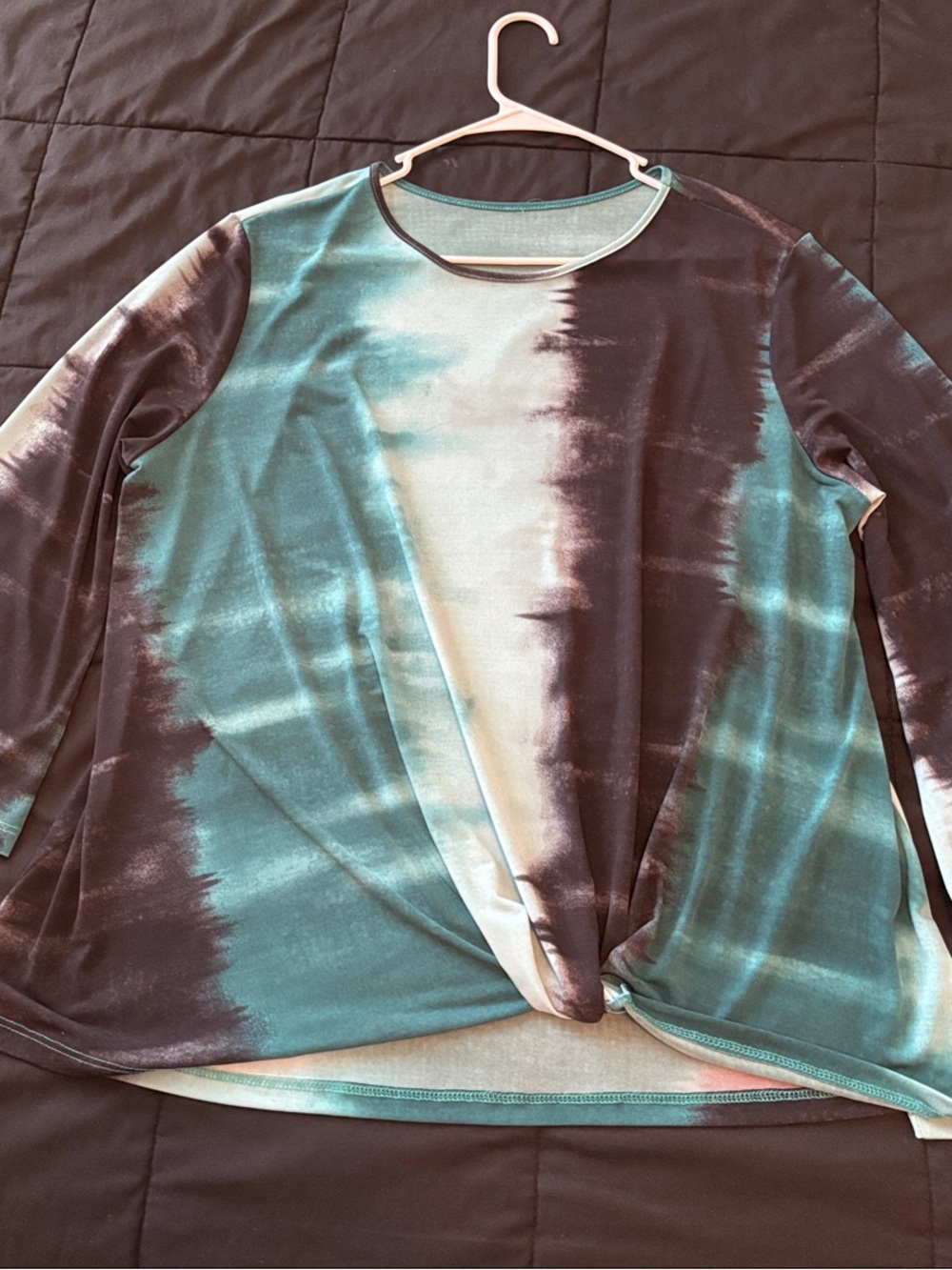 Women’s Twist-Hem Tie-Dye Long Sleeve Top - Teal & Black no label